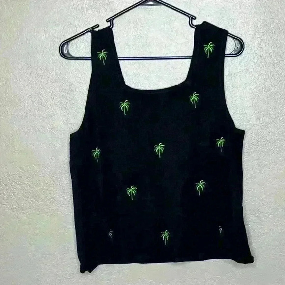 Vintage Black Sweater Tank Top with Palm Trees - Picture 1 of 3